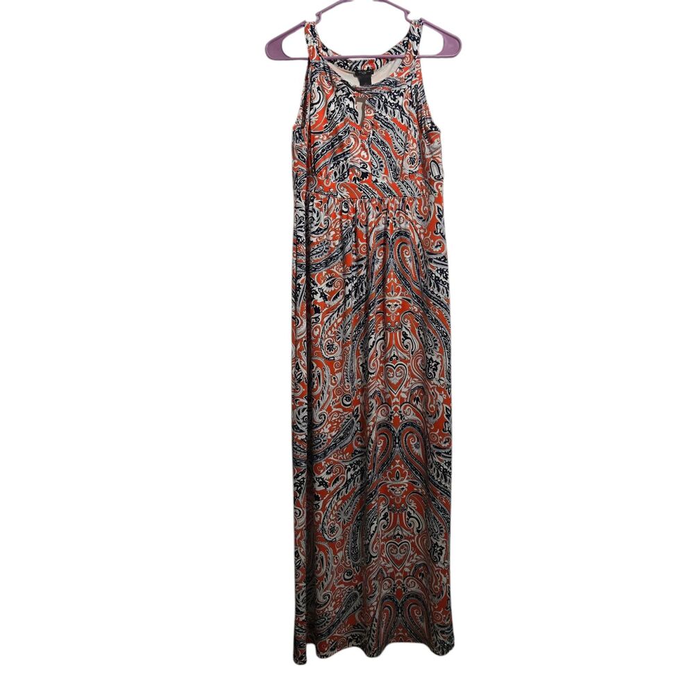 Ann Taylor Maxi Dress Women SP Paisley Sleeveless Bateau Keyhole Empire Babydoll